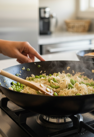 Gebratener Reis mit Edamame & Gemüse Symbolfoto